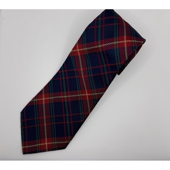 Lauren Ralph Lauren Mens 100% Silk Necktie Red Blue Tartan Plaid Tie - Picture 2 of 5